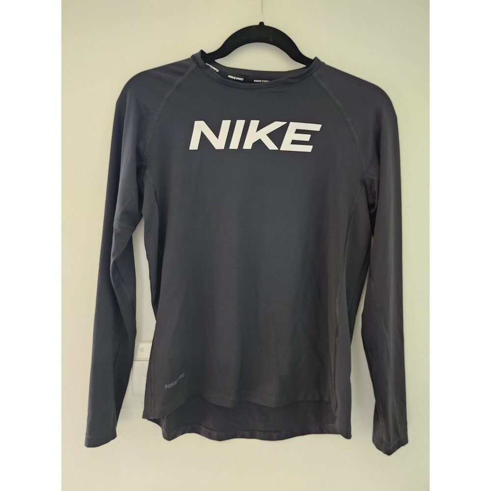 Nike Pro Shirt Boys XL Black Long Sleeve Dri-Fit Top Slim Fit Long Sleeve